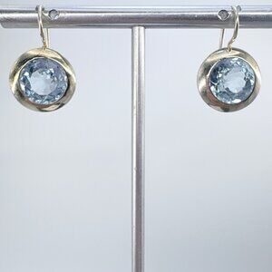 VTG Solid Sterling Silver 925 Topaz Bezel Set Dangle Earrings Size 1" Length
